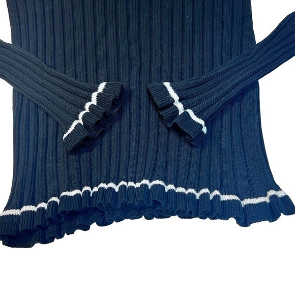 KATE SPADE Black Ribbed Turtleneck With White Ruffled Trim Women's Size M - Picture 8 of 12